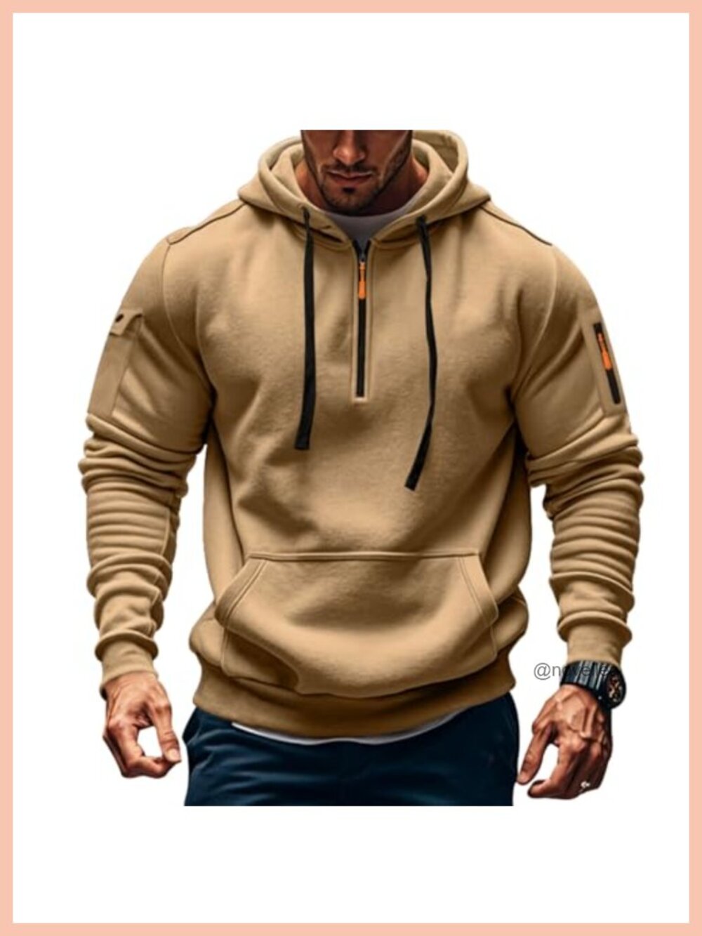 Men's Fleece Quarter Zip Hoodie Pullover Sweatshirt Kangaroo Pocket